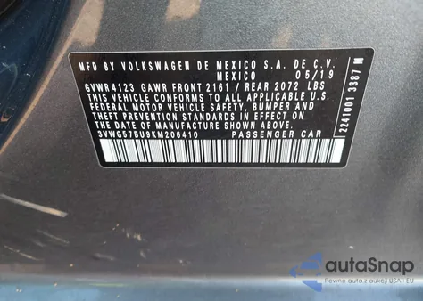 2019 Volkswagen Jetta 1.4T Sel Premium z USA, uszkodzony, nr VIN 3VWG57BU9KM206410